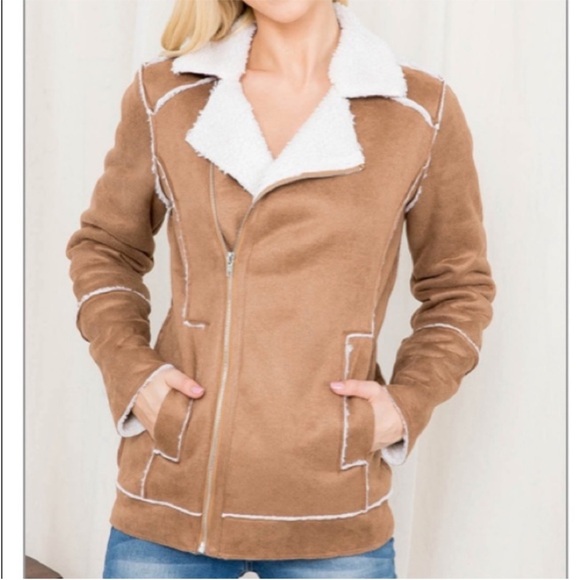 Tan Faux Suede Long Sleeve Moto Style Jacket - Picture 8 of 9